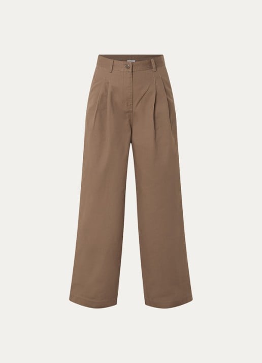 Boii Studios Julie high waist wide fit broek met steekzakken - voorkant donkerbeige