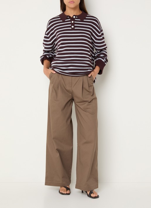 Boii Studios Julie high waist wide fit broek met steekzakken - voorkant 2 donkerbeige