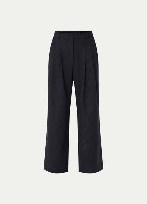 Boii Studios Martina high waist wide fit pantalon met krijtstreep - voorkant donkerblauw