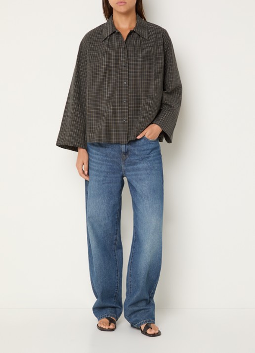 Boii Studios Tinsi blouse met ruitdessin - voorkant 2 donkergroen