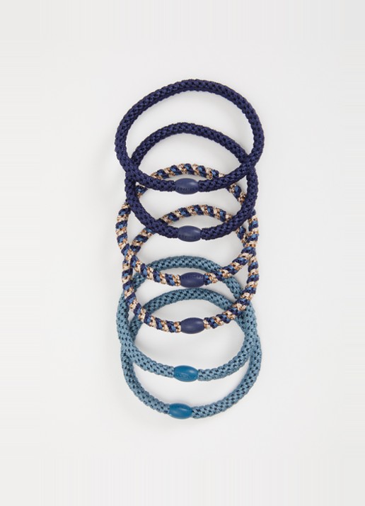 Bon Dep Gevlochten haarelastiekjes met lurex in 6-pack - detail blauw