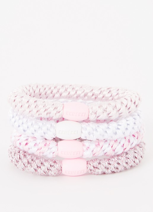 Bon Dep Kknekki Bundle 49 gevlochten haarelastiekjes in 4-pack - voorkant 2 roze