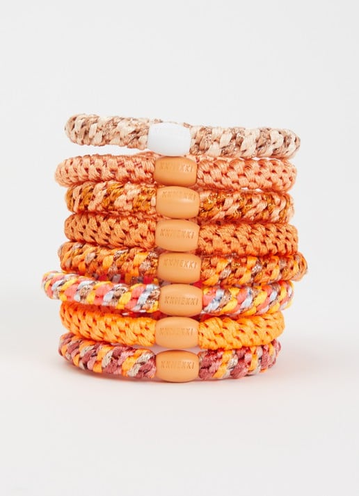 Bon Dep Kknekki gevlochten haarelastiekjes met lurex in 8-pack  - voorkant oranje