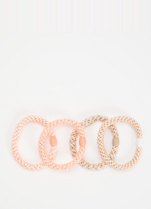 Bon Dep Knekki gevlochten haarelastiekjes met lurex in 4-pack  - detail roze
