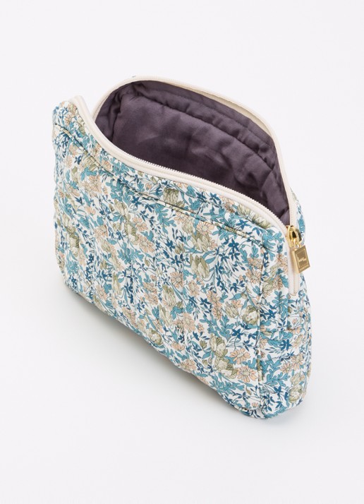Bon Dep  Make-up tas  met bloemenprint - voorkant 2 blauw