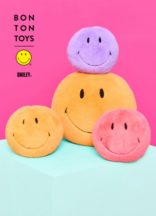Bon Ton Toys Smiley Fuzzy knuffel 13 cm - voorkant 3 roze