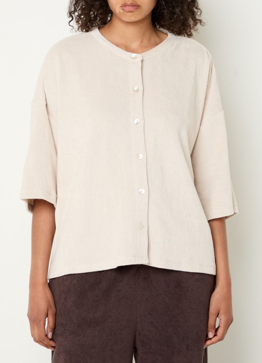 Bongusta Naram oversized blouse van badstof met streepprint - detail 4 beige