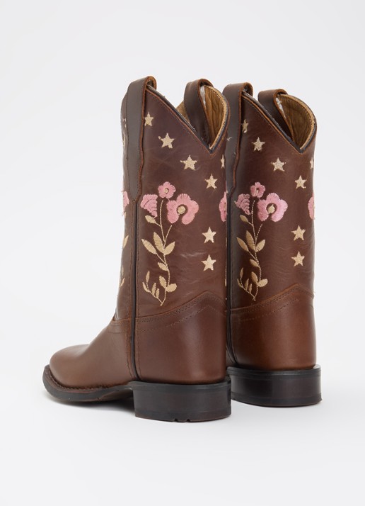 Bootstock Flower cowboylaars van leer - achterkant donkerbruin
