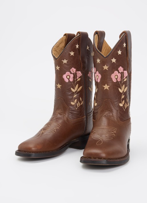 Bootstock Flower cowboylaars van leer - voorkant 4 donkerbruin