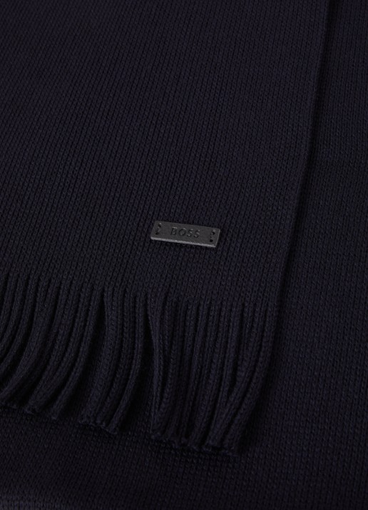 BOSS Albas fijngebreide sjaal van wol 190 x 25 cm - detail 3 blauw