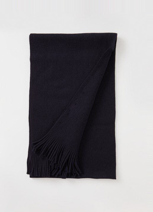 BOSS Albas fijngebreide sjaal van wol 190 x 25 cm - voorkant blauw