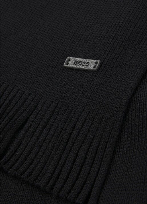 BOSS Albas fijngebreide sjaal van wol 190 x 25 cm - detail zwart