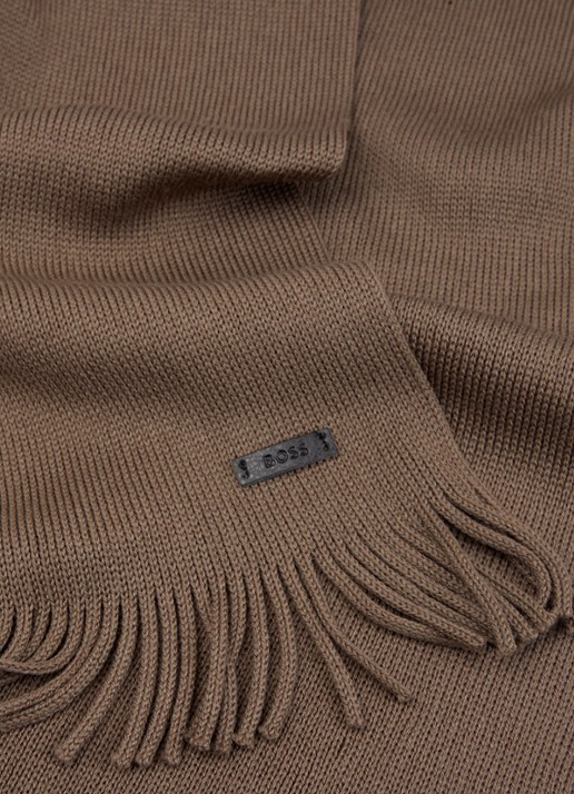 BOSS Albas fijngebreide sjaal van wol 190 x 25 cm - detail 3 khaki