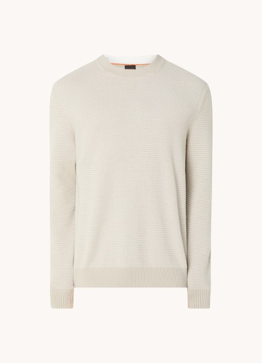 BOSS Amercury grofgebreide pullover in wolblend - voorkant 3 beige