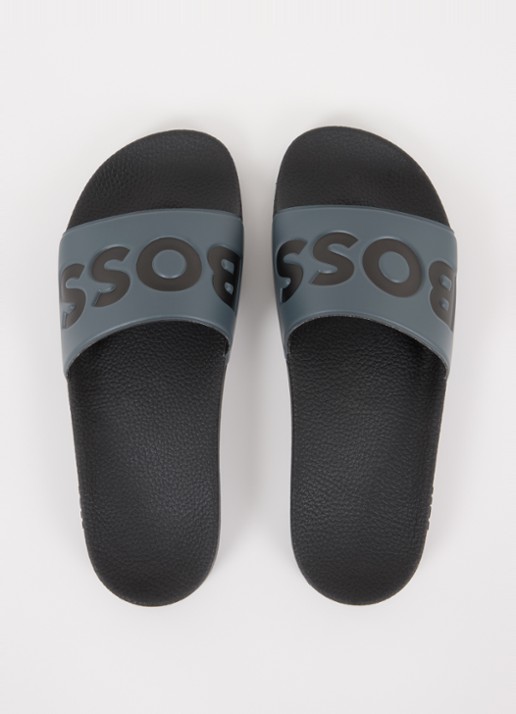 BOSS Aryeh slipper met logo - detail 4 donkergrijs