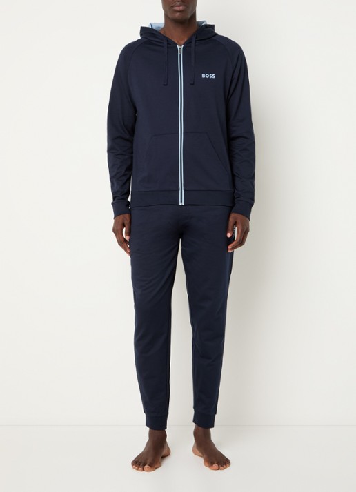 BOSS Authentic sweatvest met capuchon en logo - voorkant 3 dark blue-403 / blauw