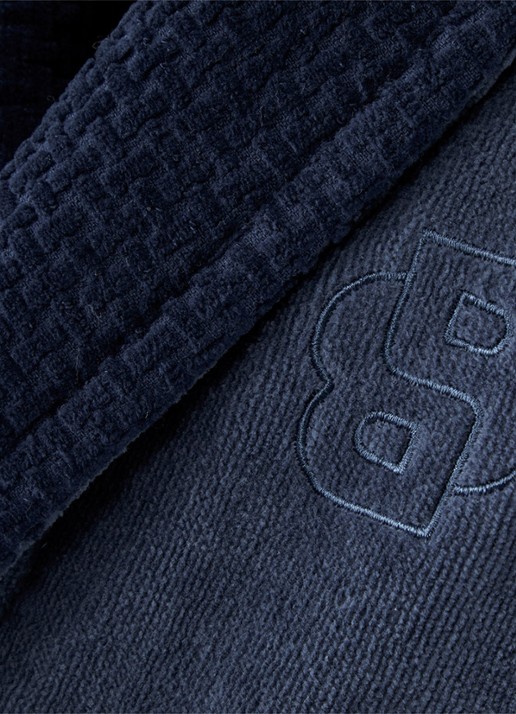 BOSS Badjas met logoborduring - voorkant 3 donkerblauw