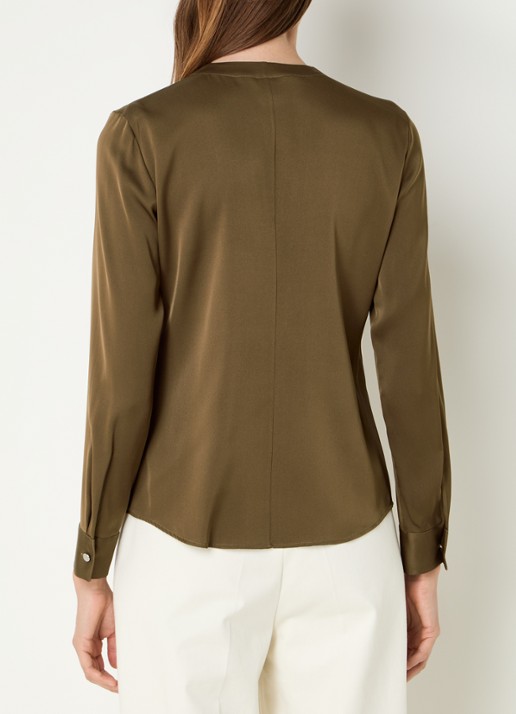 BOSS Banorah blouse in zijdeblend - achterkant 3 open brown-249 / bruin