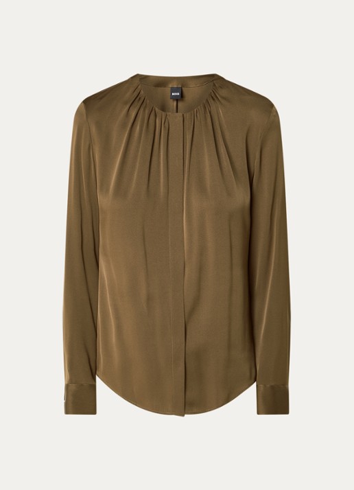 BOSS Banorah blouse in zijdeblend - voorkant open brown-249 / bruin