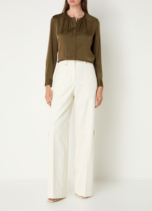 BOSS Banorah blouse in zijdeblend - voorkant 2 open brown-249 / bruin