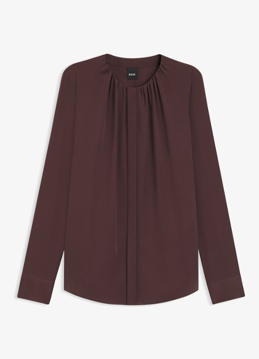 BOSS Banorah blouse in zijdeblend - voorkant 2 dark brown-206 / bruin