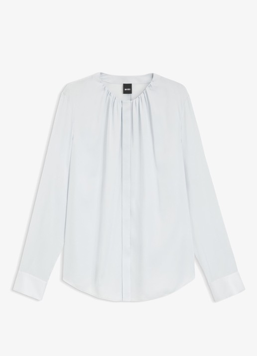 BOSS Banorah blouse in zijdeblend - voorkant 4 open blue-462 / blauw