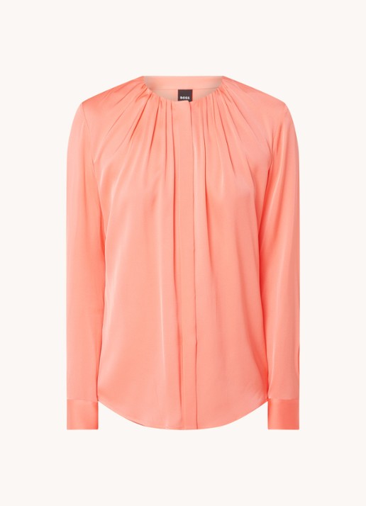 BOSS Banorah blouse van zijde met gedrapeerde hals  - voorkant zalmroze