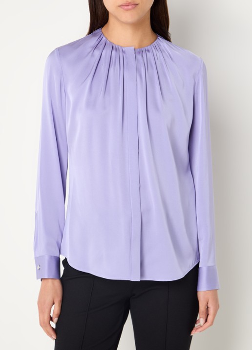 BOSS Banorah blouse van zijde met gedrapeerde hals  - detail 3 lila