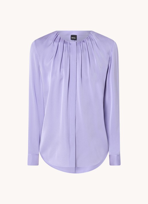 BOSS Banorah blouse van zijde met gedrapeerde hals  - voorkant lila