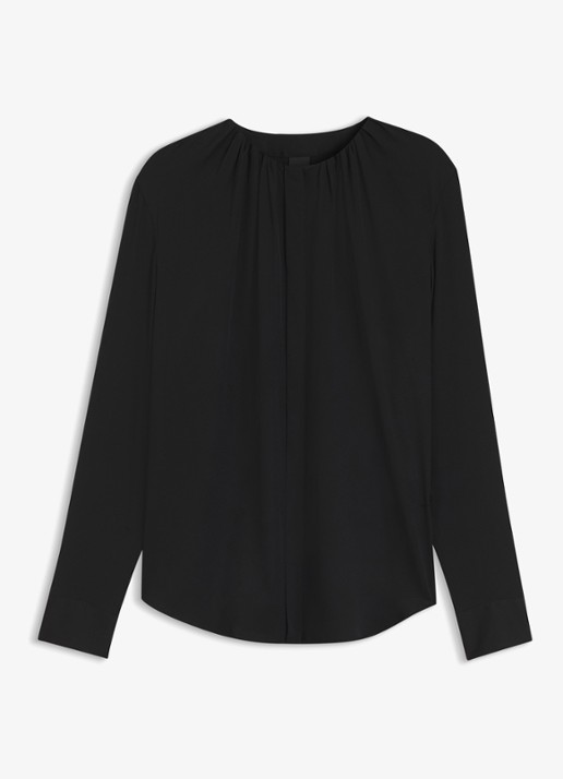 BOSS Blouse met plooien - voorkant zwart