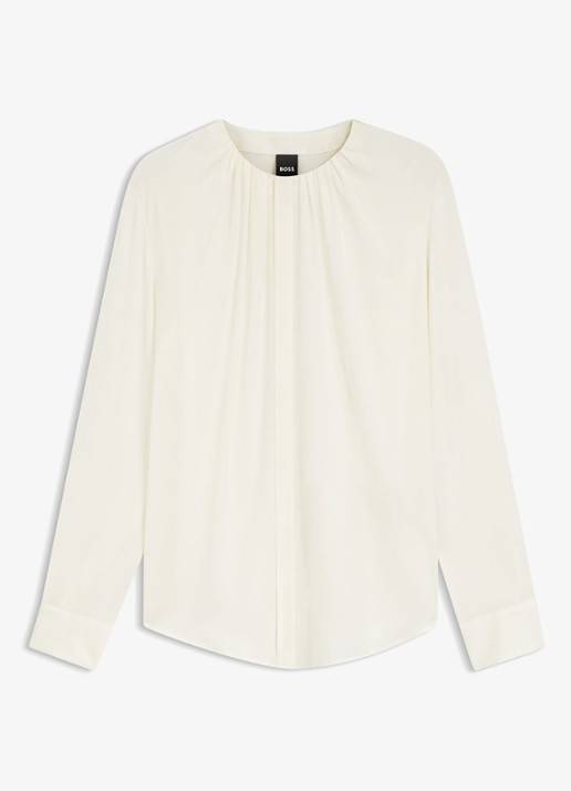 BOSS Blouse met plooien - voorkant gebroken wit