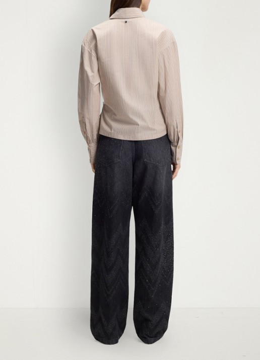 BOSS Blouse met streepprint - achterkant 3 beige