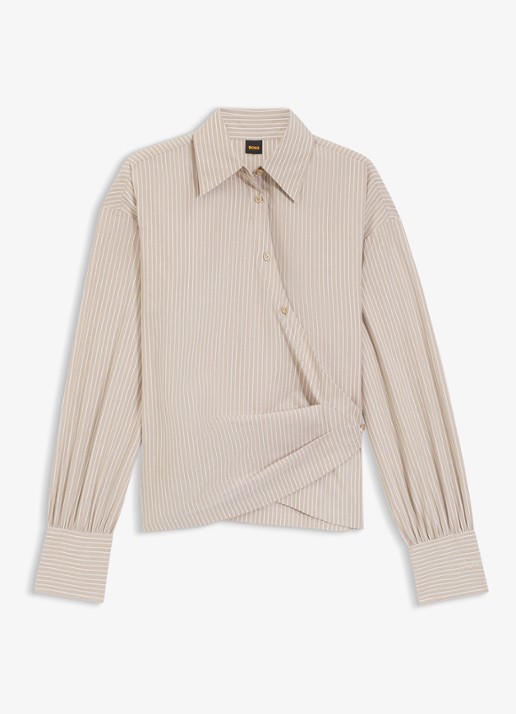 BOSS Blouse met streepprint - voorkant beige