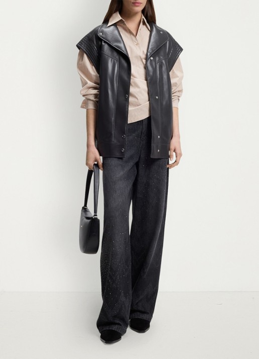 BOSS Blouse met streepprint - voorkant 2 beige