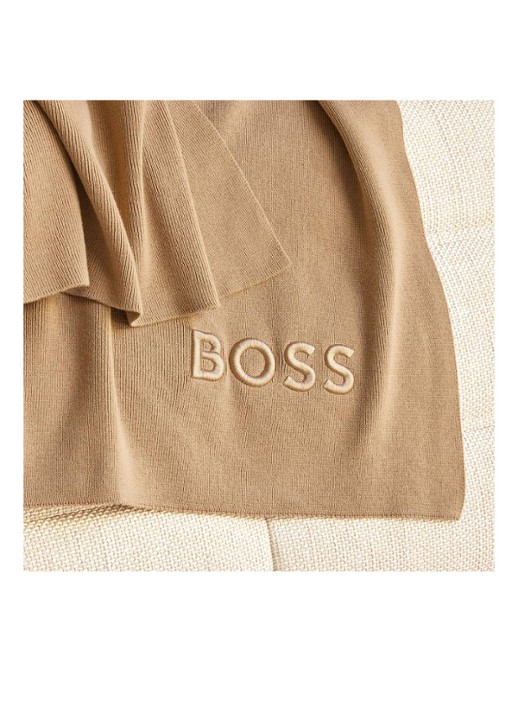BOSS Bold plaid in katoenblend - 130 x 170 cm - detail camel