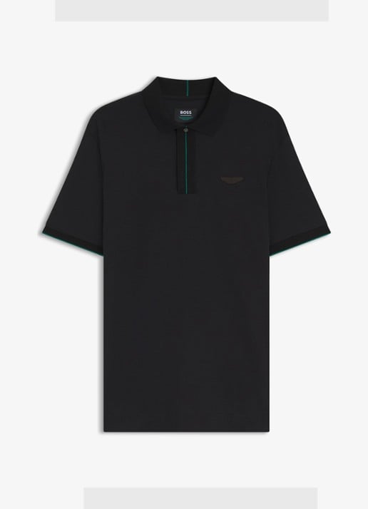 BOSS BOSS x ASTON MARTIN regular fit polo met logo - voorkant zwart