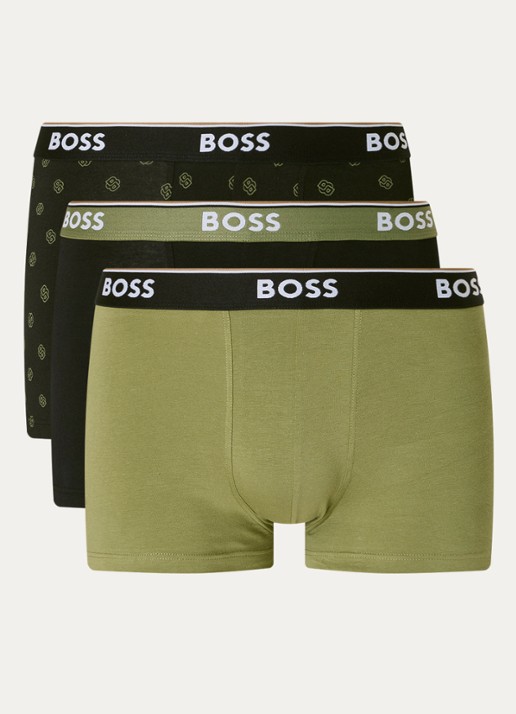 BOSS Boxershorts met logoband in 3-pack - voorkant 3 legergroen