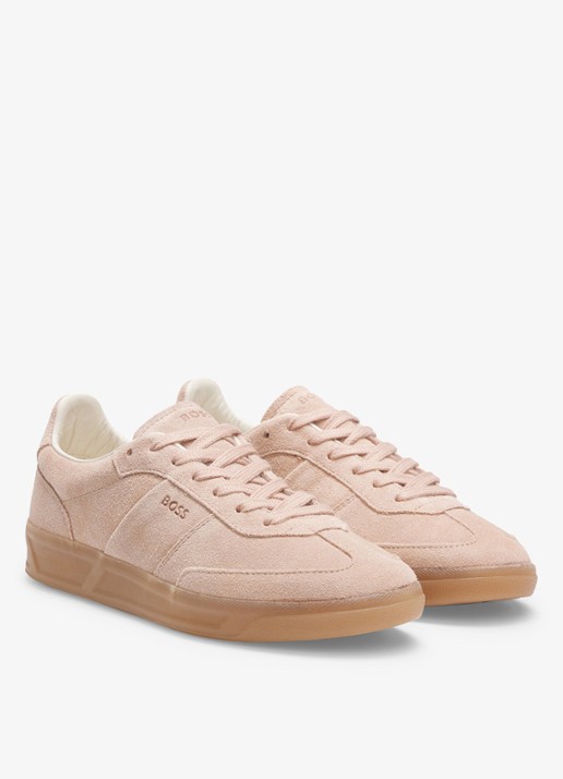 BOSS Brenta sneaker van suède - voorkant 4 lichtroze