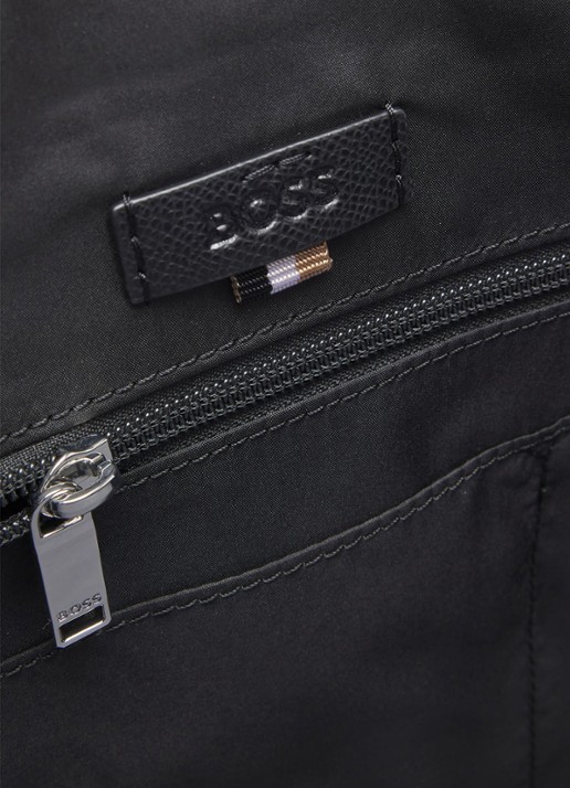 BOSS Businesstas van leer met afneembare schouderriem en logo - detail 4 zwart
