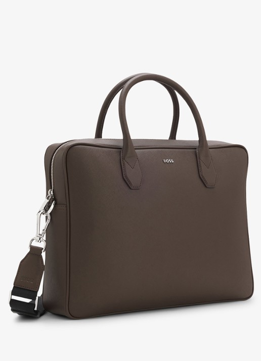 BOSS Businesstas van leer - detail 2 dark brown-209 / bruin