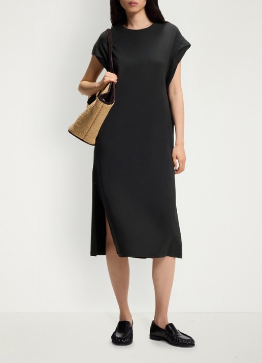 BOSS C_Edress_5 midi T-shirt jurk met split  - voorkant 5 black-001 / zwart