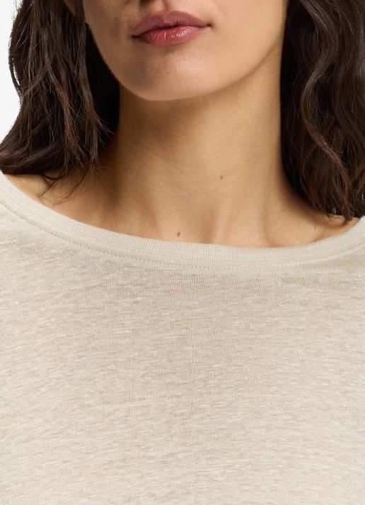 BOSS C_Emma T-shirt van linnen  - detail 2 open beige-287 / beige