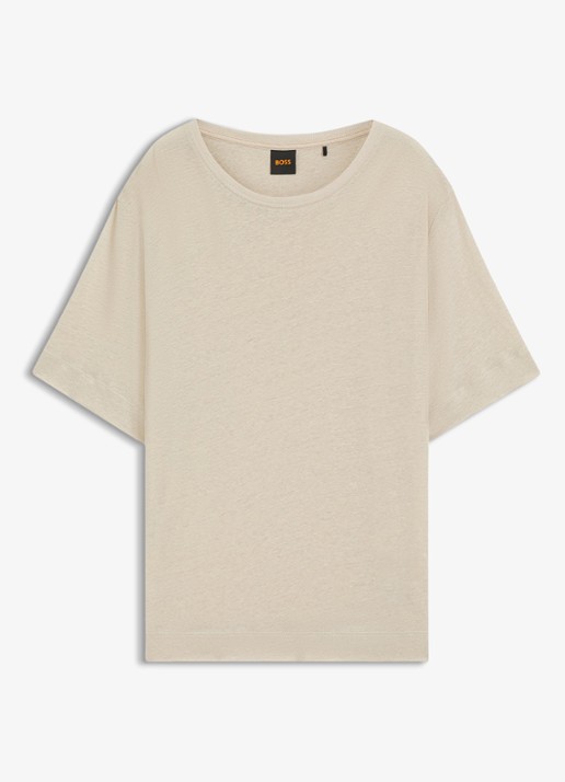BOSS C_Emma T-shirt van linnen  - voorkant 3 open beige-287 / beige