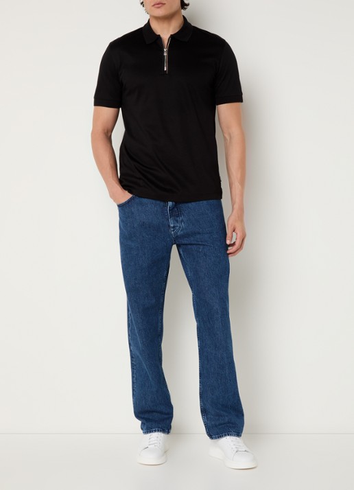BOSS C-Polston slim fit polo met halve rits - voorkant 3 zwart