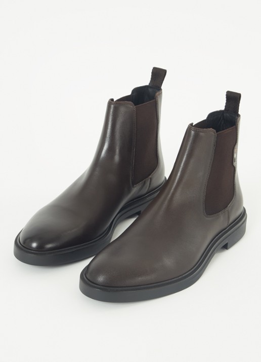 BOSS Calev chelsea boot van leer - detail donkerbruin