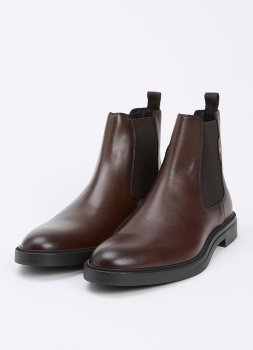 BOSS Calev chelsea boot van leer - detail donkerbruin
