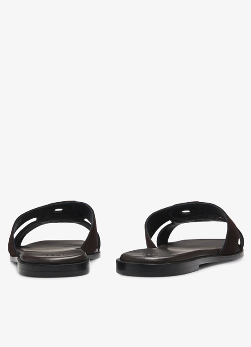 BOSS Charlize slipper van suède met logo - detail 2 dark brown-207 / bruin