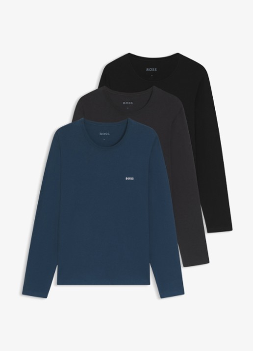 BOSS Classic longsleeve met logo in 3-pack - voorkant petrol