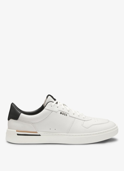 BOSS Clint sneaker van leer met logo - voorkant 3 wit