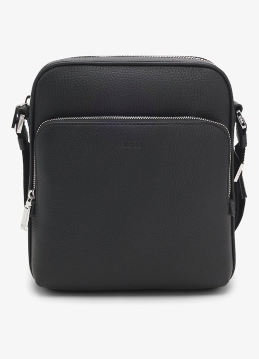 BOSS Crosstown crossbodytas van leer - voorkant 2 zwart